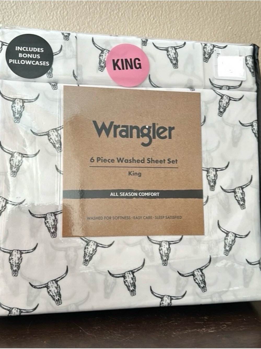 Wrangler 6 Pc Washed Sheet Set King  Bulls New Western Themed